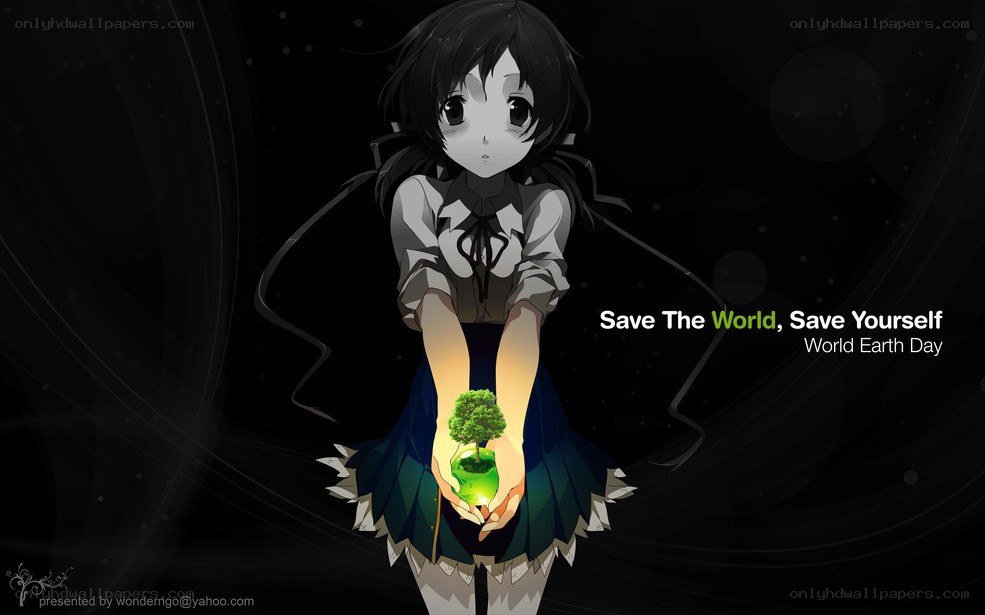 Anime girl holding a tree