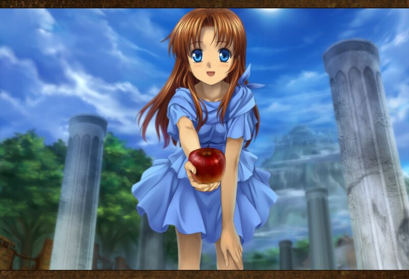 anime girl holding an apple