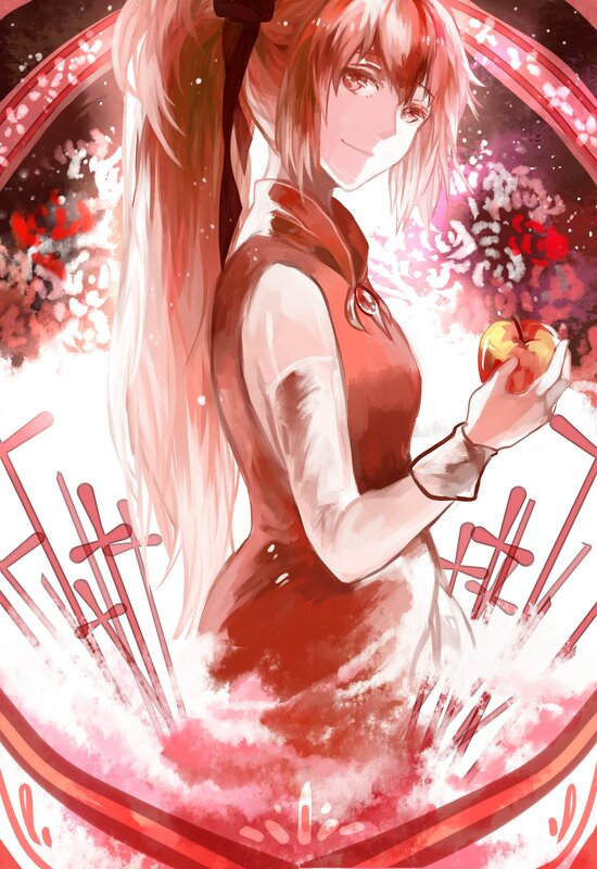 anime girl holding an apple