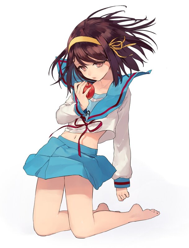 anime girl holding an apple