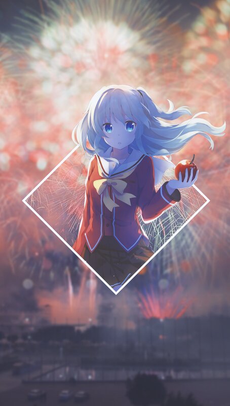 Anime Girl Holding Apple — Blue, Dramatic, Night, Digital Art