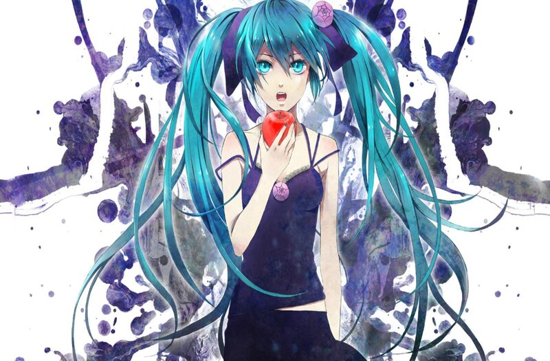 Anime Girl Holding Apple — Blue