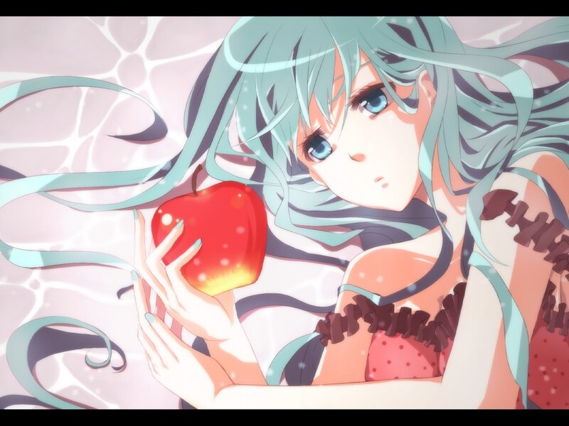 Anime Girl Holding Apple — Cyan