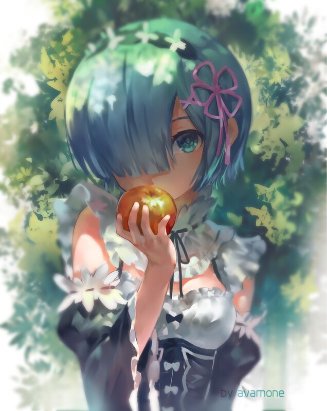 Anime Girl Holding Apple — Green, Serene