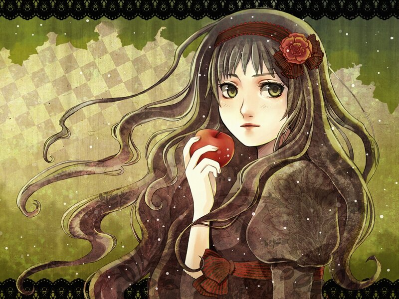 Anime Girl Holding Apple — Green