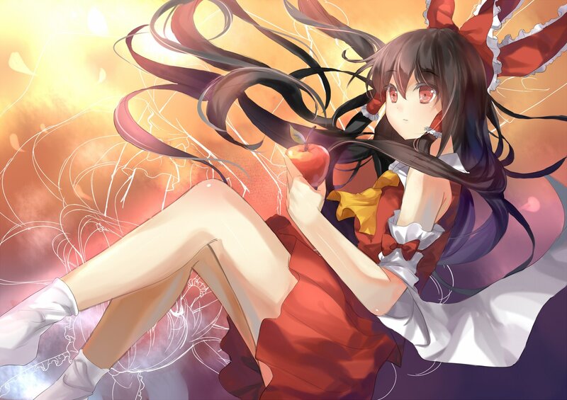 Anime Girl Holding Apple — Orange, Dramatic, Sunset
