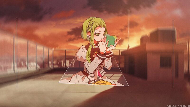 Anime Girl Holding Apple — Orange, Dramatic