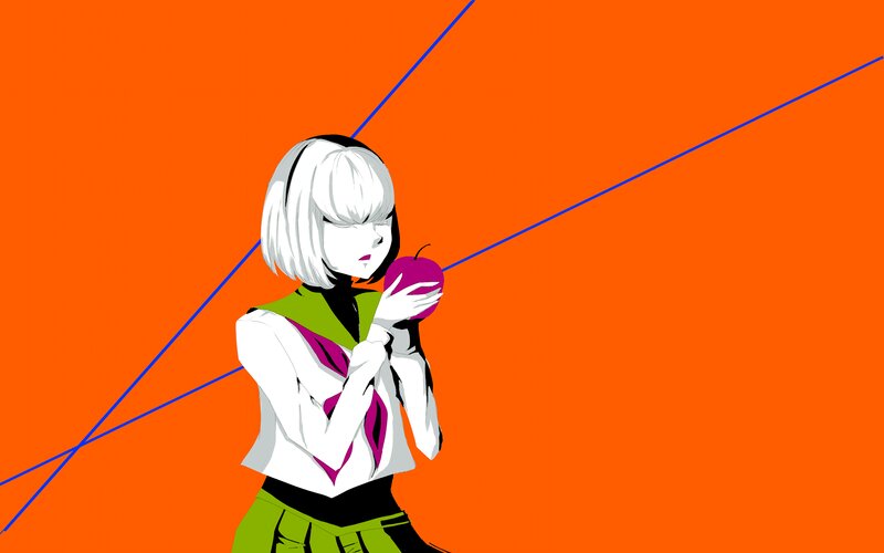 Anime Girl Holding Apple — Orange