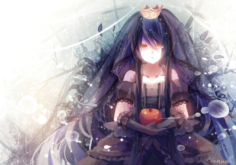 Anime Girl Holding Apple — Purple, Dramatic