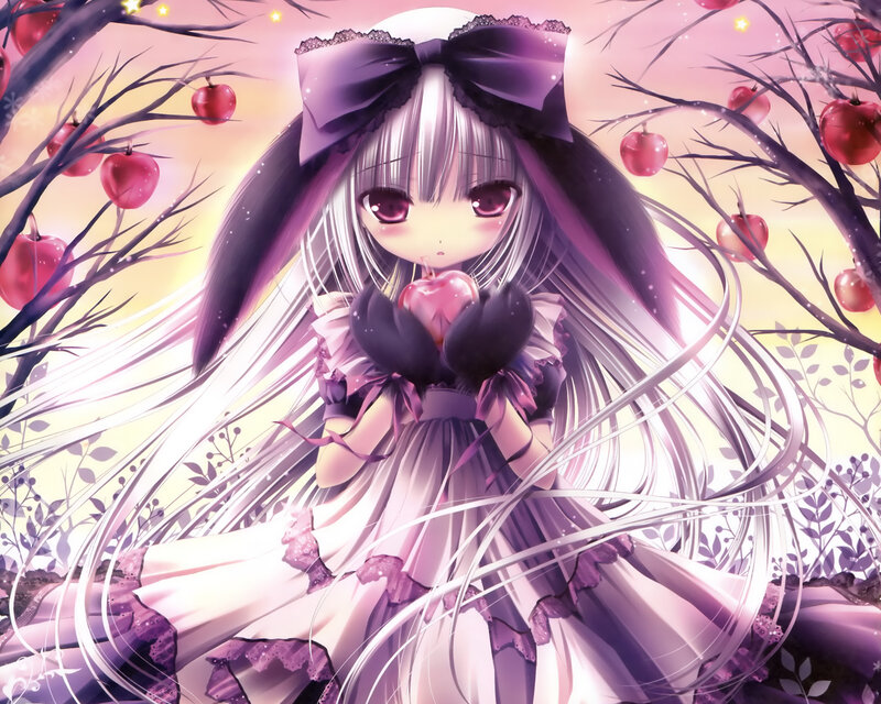Anime Girl Holding Apple — Purple