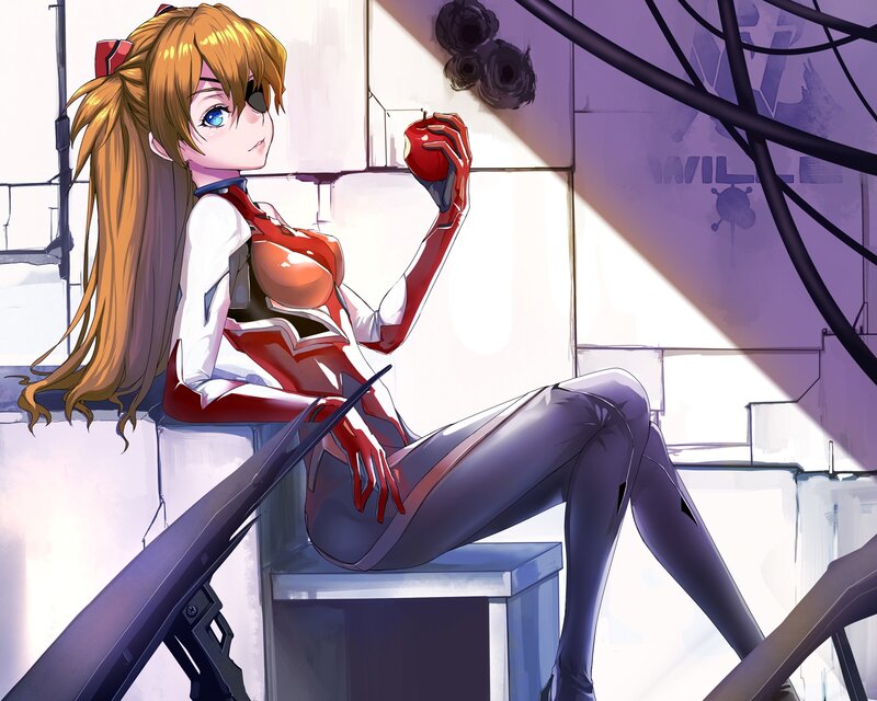 Anime Girl Holding Apple — Red, Calm