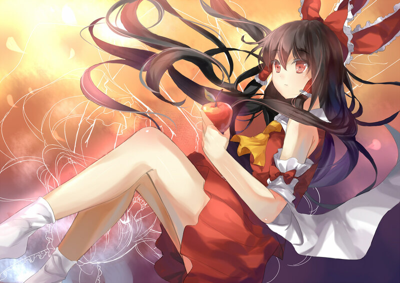 Anime Girl Holding Apple — Red, Dramatic