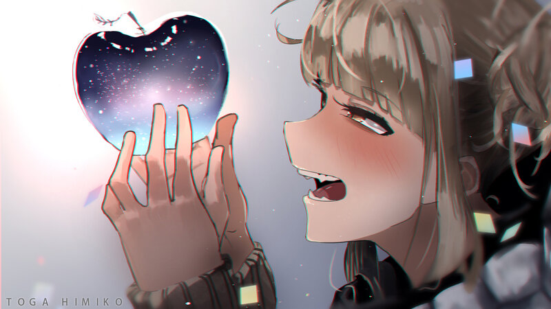 Anime Girl Holding Apple — White, Dreamy, Digital Art, Hand