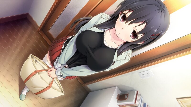 Anime Girl Holding Bag — Black, Calm