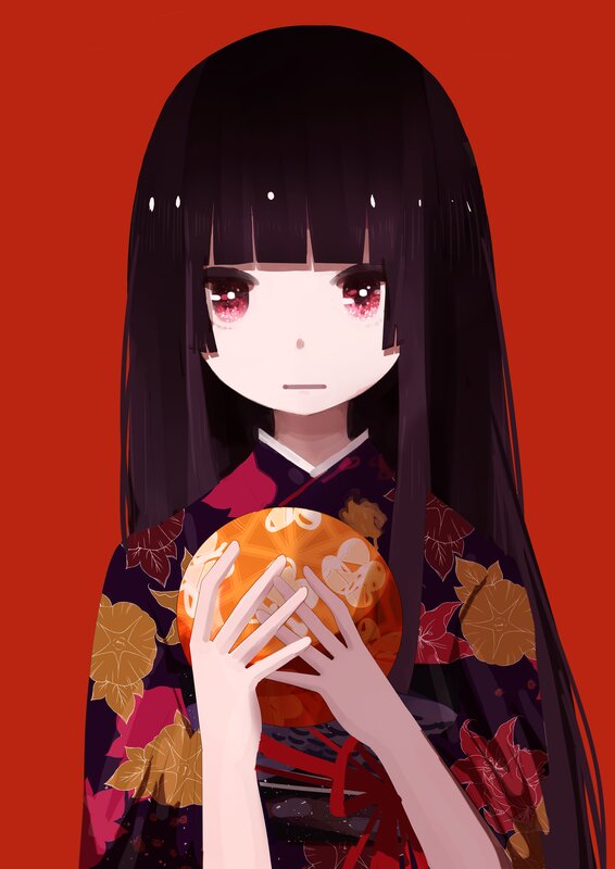 Anime Girl Holding Ball — Red, Calm