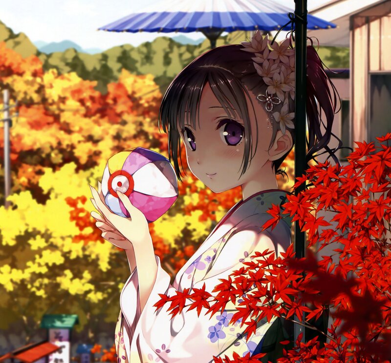 Anime Girl Holding Ball — Red