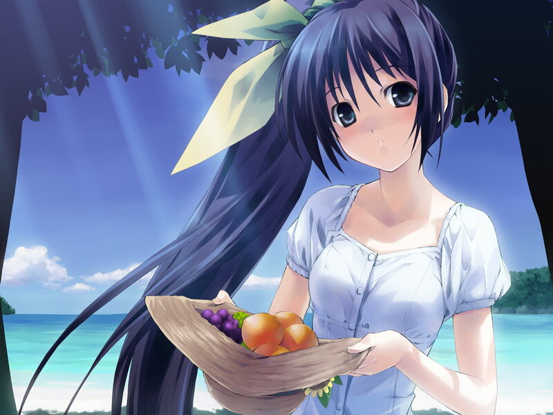 Anime Girl Holding Basket — Blue