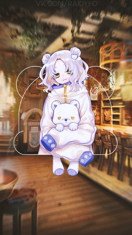 Anime Girl Holding Bear — White
