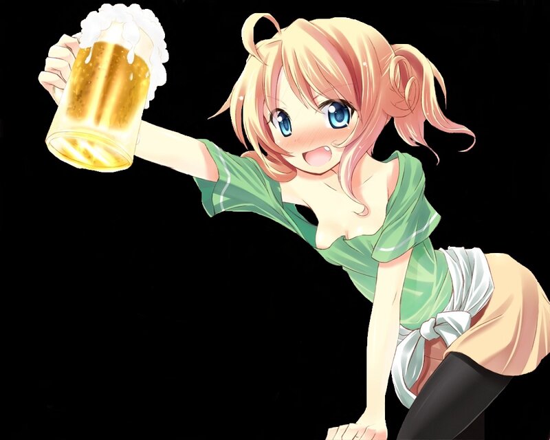 Anime Girl Holding Beer — Green