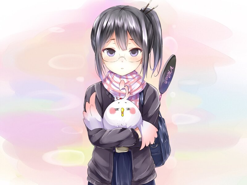 Anime Girl Holding Bird — Gray