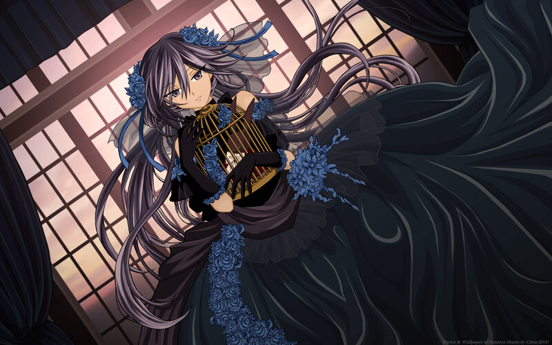 Anime Girl Holding Birdcage — Black, Dramatic