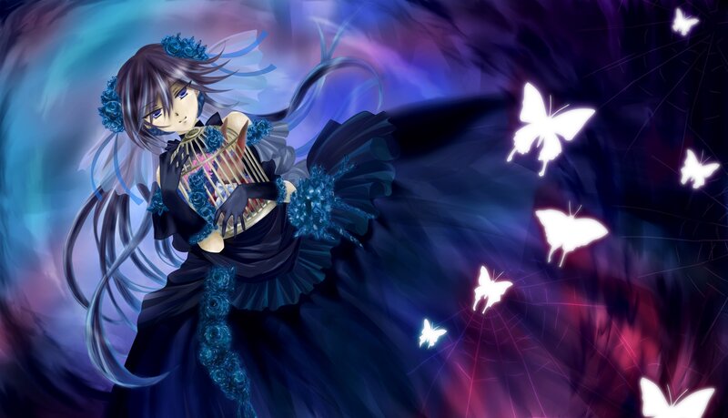 Anime Girl Holding Birdcage — Black