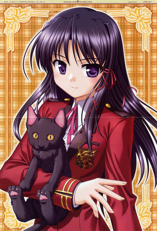 anime girl holding black cat