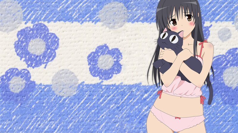 anime girl holding black cat