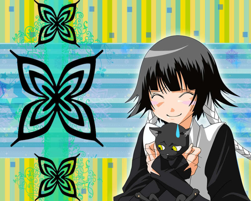 anime girl holding black cat