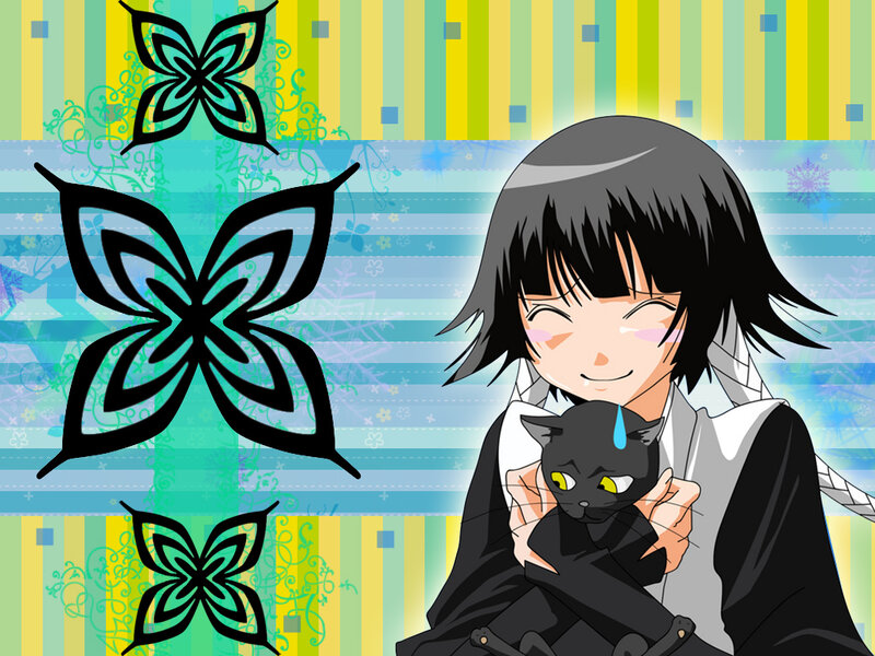 anime girl holding black cat