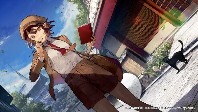 Anime Girl Holding Book — Blue, Calm, Afternoon, Black Cat