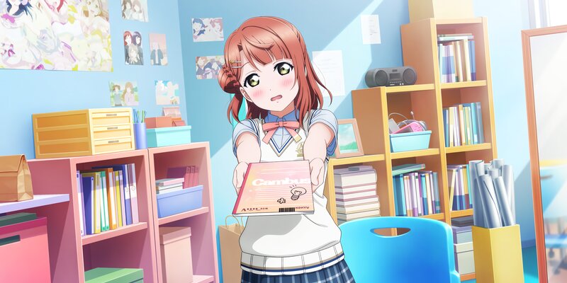 Anime Girl Holding Book — Blue, Calm, Afternoon, Shelves