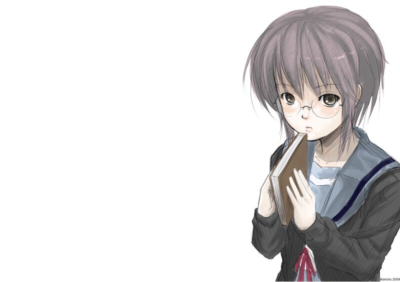Anime Girl Holding Book — Gray, Calm