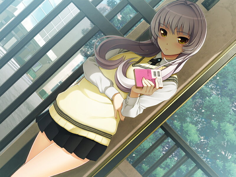 Anime Girl Holding Book — Gray