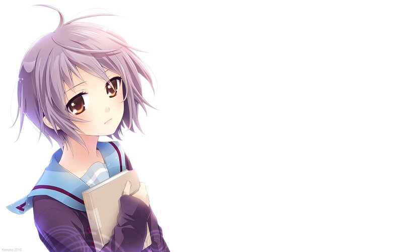 Anime Girl Holding Book — Purple, Calm, School Uniform