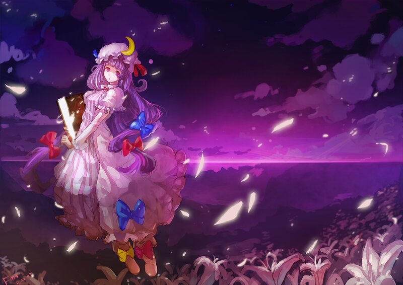 Anime Girl Holding Book — Purple, Dreamy, Night