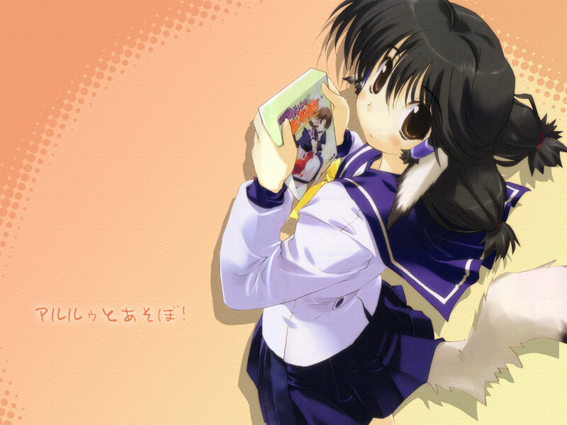 Anime Girl Holding Book — Purple, Playful, Manga
