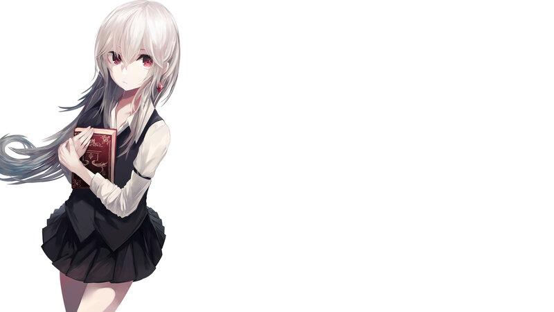 Anime Girl Holding Book — White, Calm, Long Hair