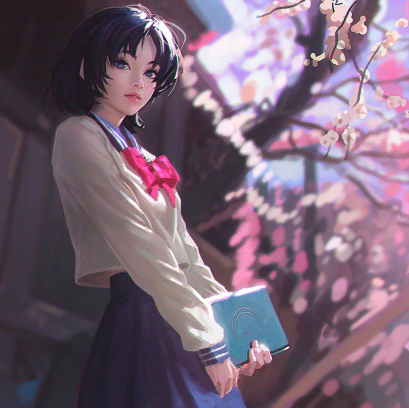 Anime Girl Holding Book — White, Serene