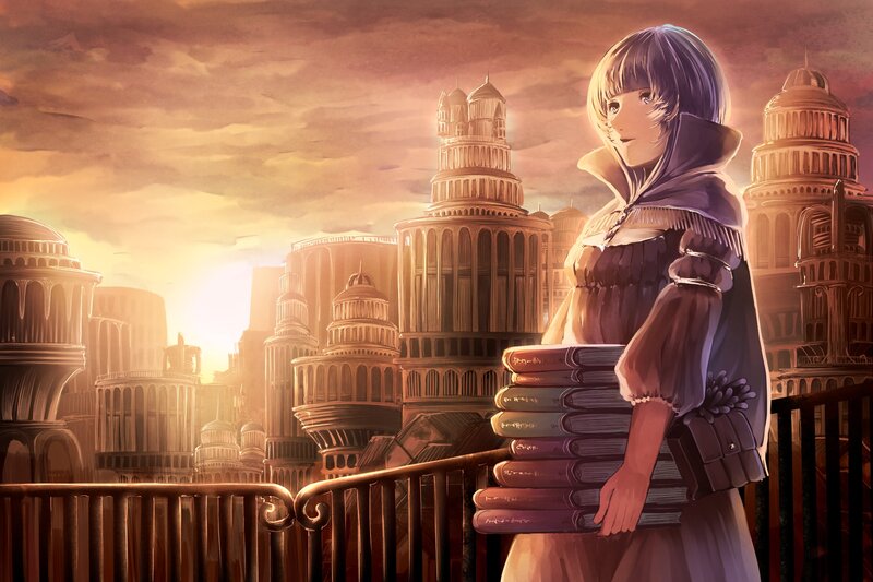 Anime Girl Holding Books — Brown