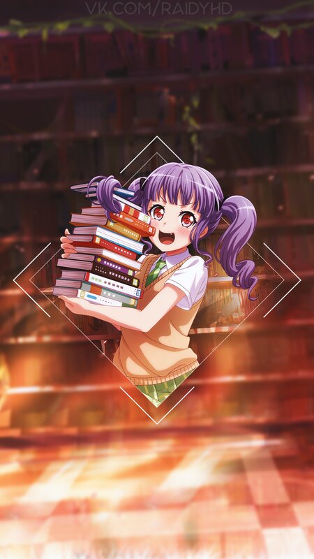 Anime Girl Holding Books — Purple, Cheerful