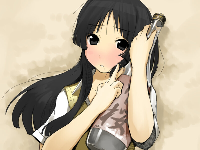 Anime Girl Holding Bottle — Black, Calm