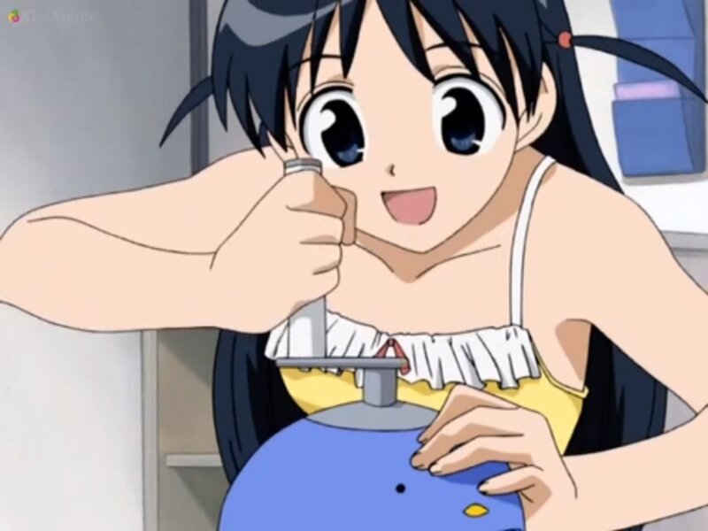 Anime Girl Holding Bottle — Blue, Happy