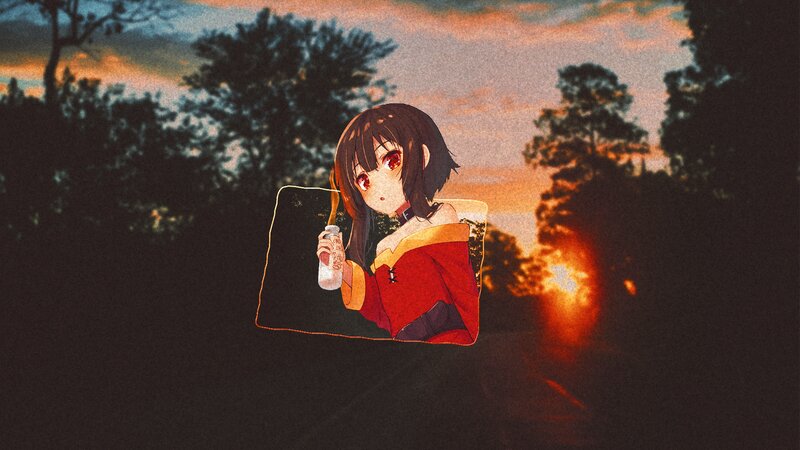 Anime Girl Holding Bottle — Red