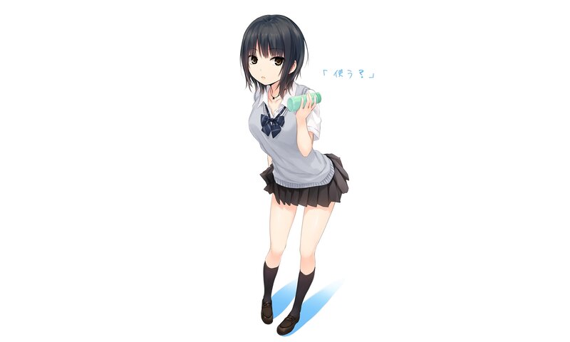 Anime Girl Holding Bottle — White