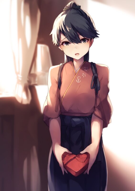 Anime Girl Holding Box — Brown, Calm