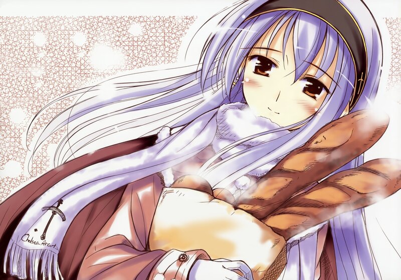 Anime girl holding bread