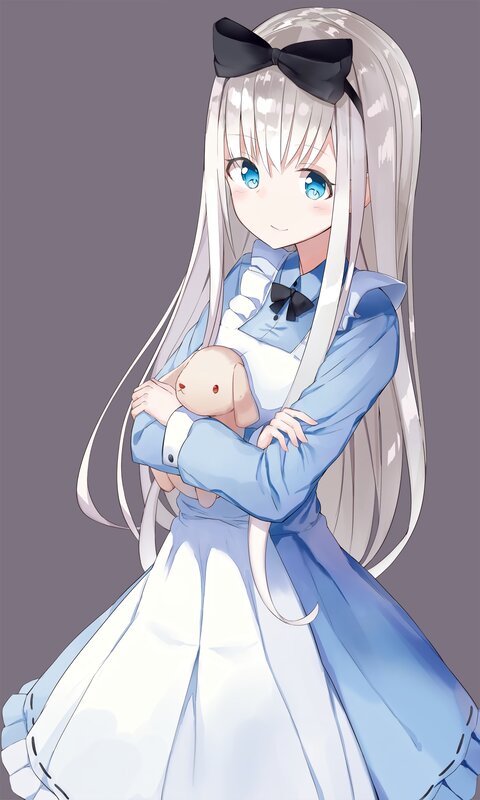 Anime Girl Holding Bunny — Blue, Calm