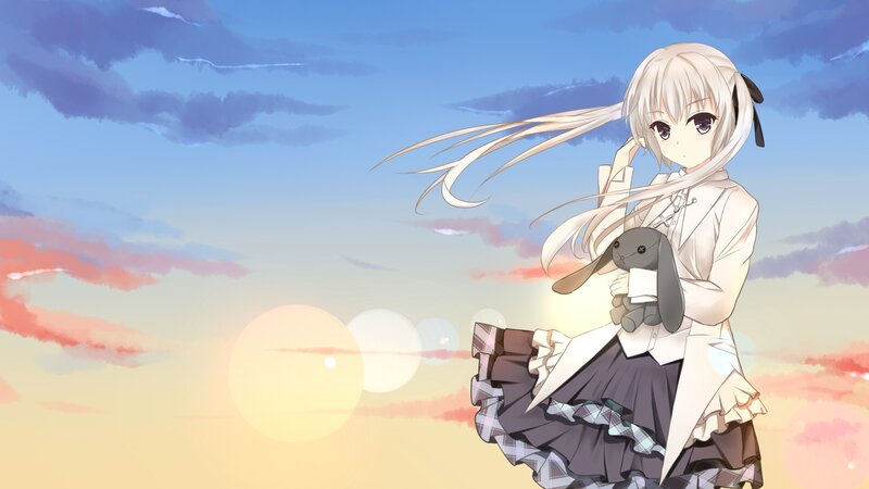 Anime Girl Holding Bunny — Blue, Serene