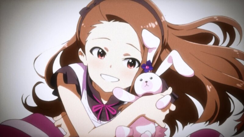 Anime Girl Holding Bunny — Brown, Happy
